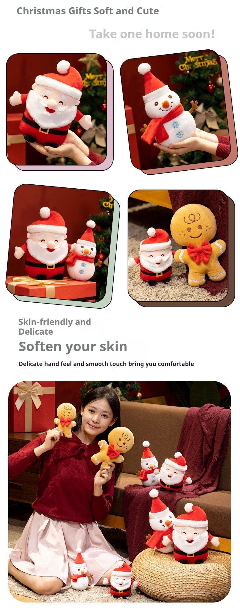 Free Shipping - Cute Christmas Plush Toys – Santa, Snowman & Gingerbread Man Dolls | Adorable Holiday Gifts & Decorations